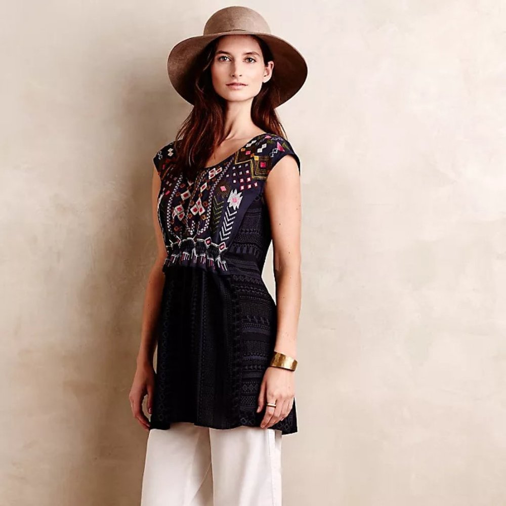 Anthropologie Black Embroidered Blouse